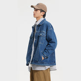 Unisex Jacket Retro Lapels Coat Denim Jacket Loose-Fitting Denim Clothes